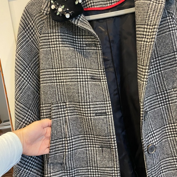 ZARA BLACK/WHITE WOOL MIX CHECK COAT REMOVABLE COLLAR XS - Picture 5 of 7